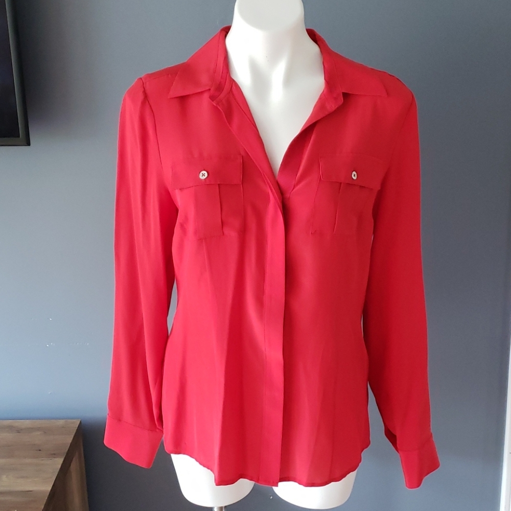 WHBM Red Silk Top